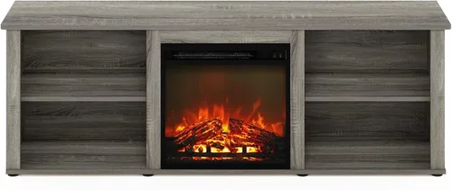 Miniatura 6 de Furinno Soporte clásico de TV de 70 pulgadas con chimenea, roble francés gris gris roble francés