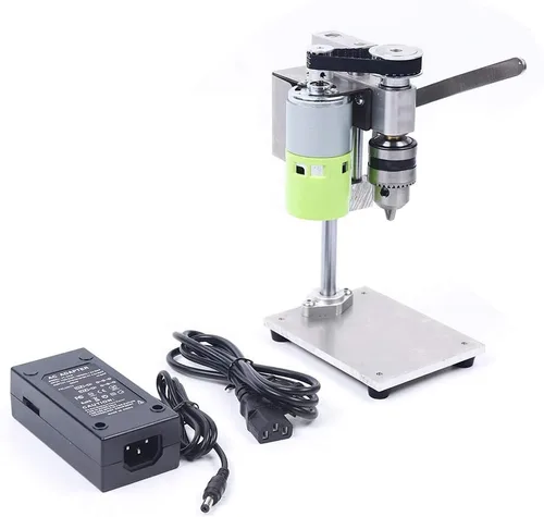 Miniatura 7 de Banco de prensa de taladro, prensa de taladro eléctrica de sobremesa con mini banco ajustable de 7 velocidades, máquina de perforación de madera