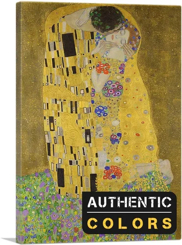 ARTCANVAS The Kiss - Lienzo decorativo rectangular de 1907, póster enmarcado estirado, decoración de pared giclée, por Gustav Klimt, 12 x 8 pulgadas