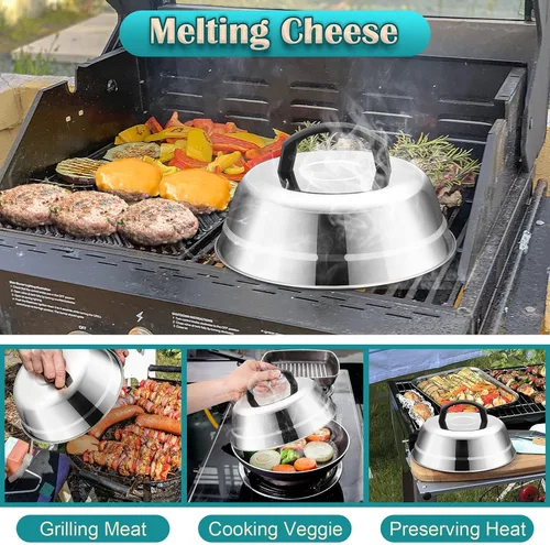 Miniatura 5 de Joyfair - Juego de 2 cubiertas para hilvanar de 9 pulgadas, cúpula de fusión de queso para parrilla, tapas fundidas de acero inoxidable con mango a