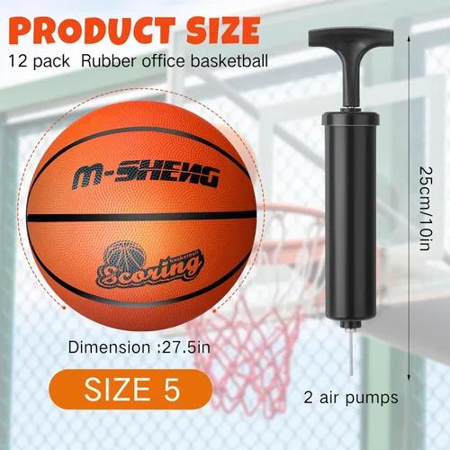Miniatura 2 de Jenaai 12 pelotas de baloncesto de goma a granel tamaño oficial 5 (27.5 pulgadas) para niños y jóvenes, baloncesto al aire libre con bomba
