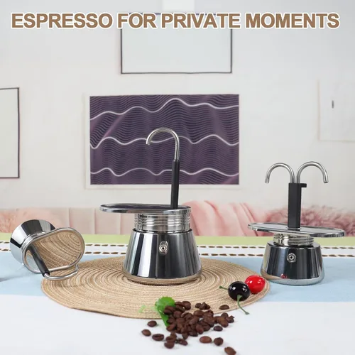 Miniatura 8 de Cafetera Moka de 1 Taza, Tubo Simple, sin Recubrimiento, de Acero Inoxidable Grueso 304, Mini Cafetera de Espresso para Estufa, Estilo Clásico