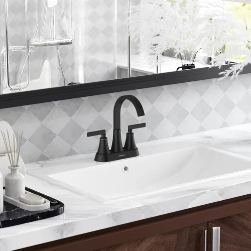 Miniatura 6 de Hurran - Grifo de acero inoxidable, de 4 pulgadas, 3 orificios con drenaje emergente y líneas de suministro, giratorio 360, para el lavabo del baño