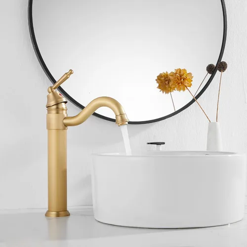 Miniatura 7 de Grifos de lavabo de baño de un solo mango, de cuerpo alto, acabado de latón antiguo con secador desplegable sin desbordamiento