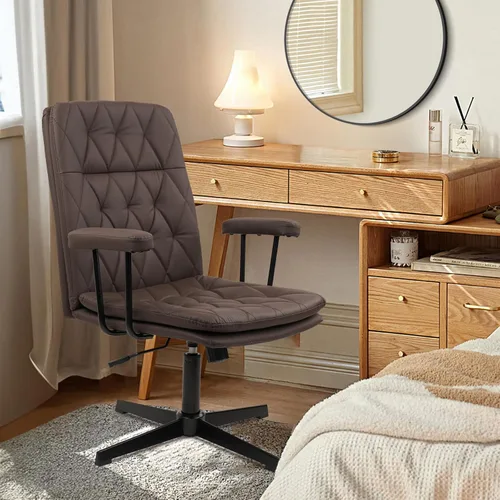 CLATINA Silla de oficina sin ruedas, sillas de escritorio cruzadas de cuero con brazos, moderna silla de computadora con patas cruzadas, altura de