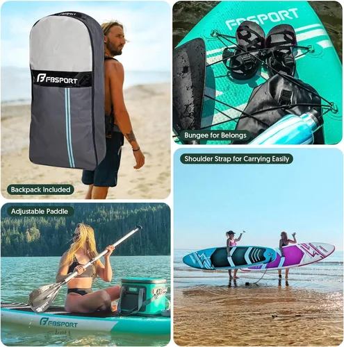 Miniatura 6 de FBSPORT Tabla de remo de pie prémium de 11 pies, tabla de yoga con accesorios de SUP y bolsa de transporte, amplia posición, control de surf, Verde