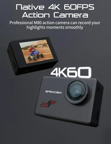 Miniatura 2 de Apexcam Cámara de acción M80 4K con tarjeta de 64 GB, HD 60FPS 48MP cámara deportiva para vlogging, cámara impermeable de 131.2 ft bajo el agua
