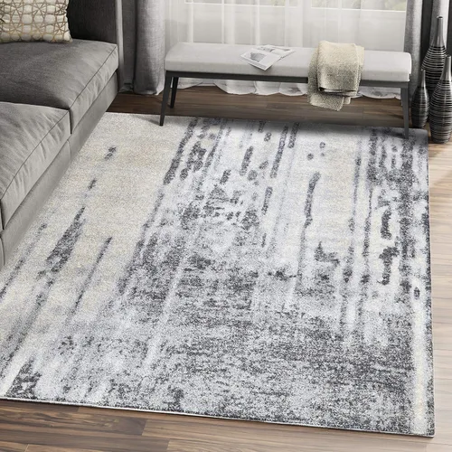 Abani Alfombra tradicional gris y beige con patrón de goteo de 5 pies 3 pulgadas x 7 pies 6 pulgadas, colección de cuarzo, alfombra decorativa