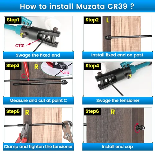 Miniatura 44 de Muzata Paquete de 10 accesorios de barandilla de cable negro de 1/8 pulgadas, tensor roscado a mano para poste de metal de 2 x 2 pulgadas, sistema
