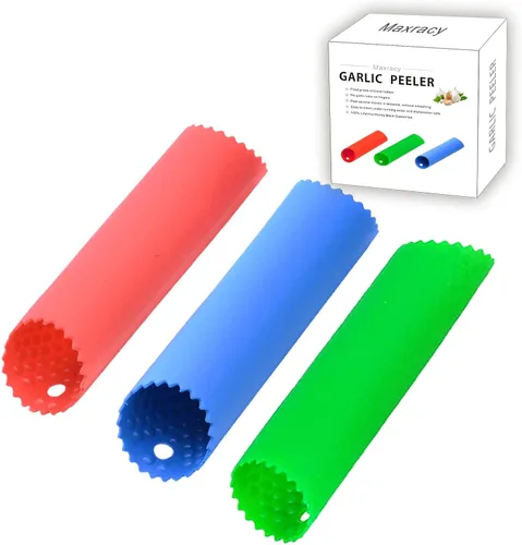 Tubo pelador de ajo, rodillo de ajo de silicona, fácil de pelar dientes de ajo, útil herramienta de cocina para ajo (3 colores)