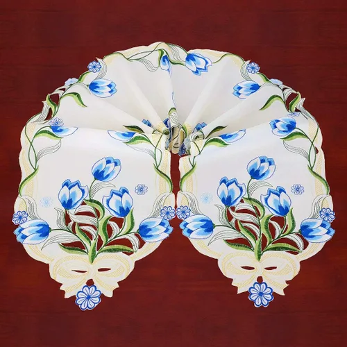 Miniatura 2 de Caminos de mesa pequeños bordados de tulipán, manteles florales de primavera para Pascua (azul, 13 x 35 pulgadas)