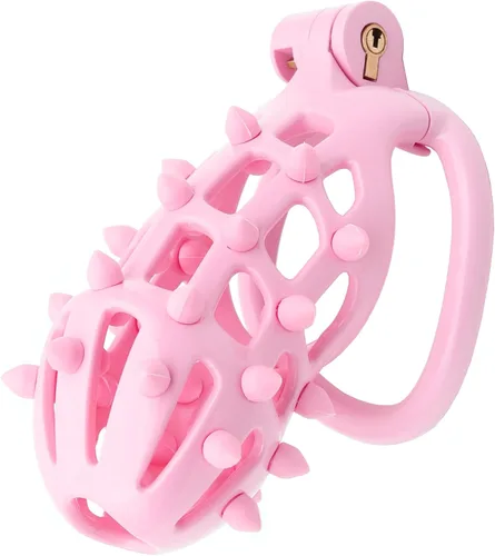 Miniatura 11 de Jaula de castidad masculina Cobra con 5 anillos de resina y cerradura para hombres, transpirable (Grande)