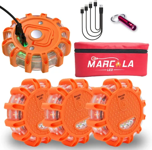 Marcala Paquete de 4 bengalas LED recargables de emergencia para carretera, batería grande de 1200 mAh para un tiempo de funcionamiento más largo,
