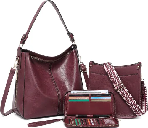 Miniatura 9 de Carteras para Mujeres 3PCS, Juego de Bolsos Cruzados Bolso Grande de Cuero Carteras de Hombro con Billetera Correas Ajustables para Damas Tote
