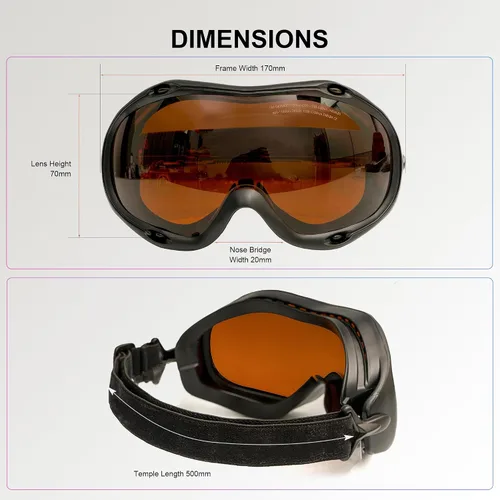Miniatura 2 de MCWlaser 190-540nm y 800-1700nm Gafas de Seguridad Láser OD5+, Protección Yag, Láser Azul, Verde y Luz UV, Anteojos de Protección Láser para 405nm