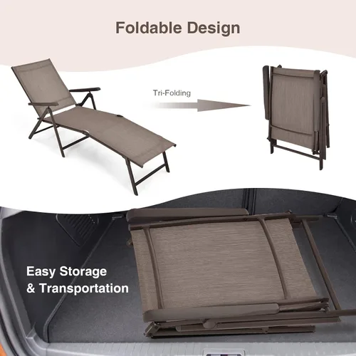 Miniatura 7 de Giantex Sillón de patio plegable, tumbona para tomar el sol al aire libre con respaldo de 5 posiciones, reposapiés de 2 posiciones, marco de acero
