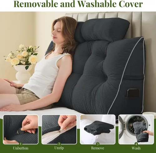 Miniatura 8 de Sasttie Almohada de Cabecero King, Almohada de Cuña para Cabecero de Cama para Sentarse, Almohadas de Soporte de Espalda para Leer, Sentarse