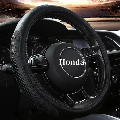 Yangday Funda de cuero para volante de automóvil Honda Civic Accord CR-V, 14.5-15 pulgadas con partículas de masaje antideslizantes (negro)