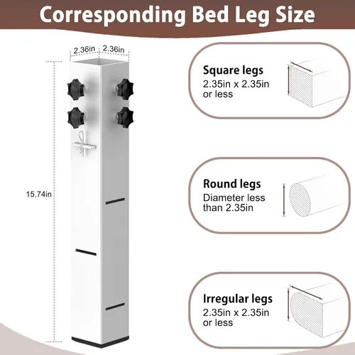 Miniatura 7 de Elevadores de cama de acero al carbono de grado superior 2025 de 2.3 pulgadas de diámetro, altura ajustable