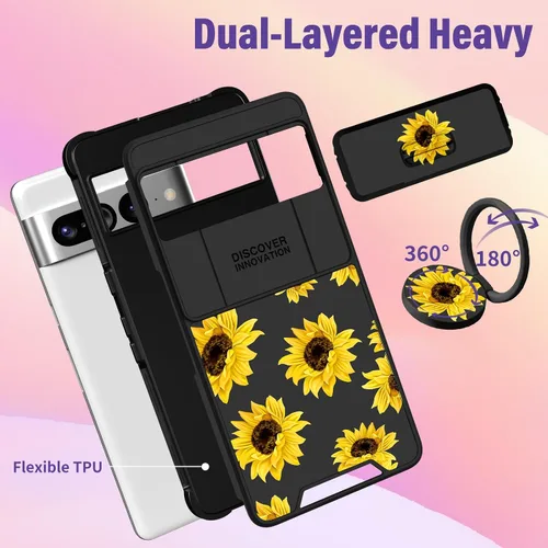 Miniatura 5 de Funermei Funda 2 en 1 para Google Pixel 7 Pro para mujeres, funda de teléfono de girasol lindo para niñas, diseño de flores florales femeninas