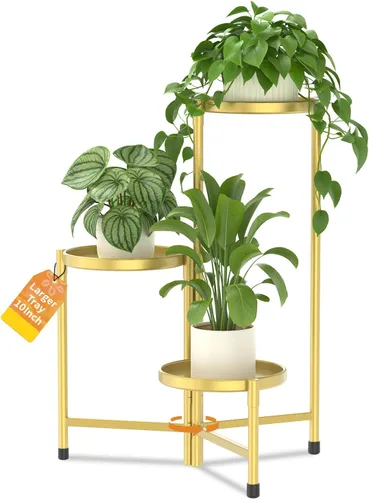Miniatura 13 de LASZOLA Soporte plegable para plantas de interior de 7 niveles para múltiples macetas grandes, estante ajustable alto y resistente con bandeja de 10