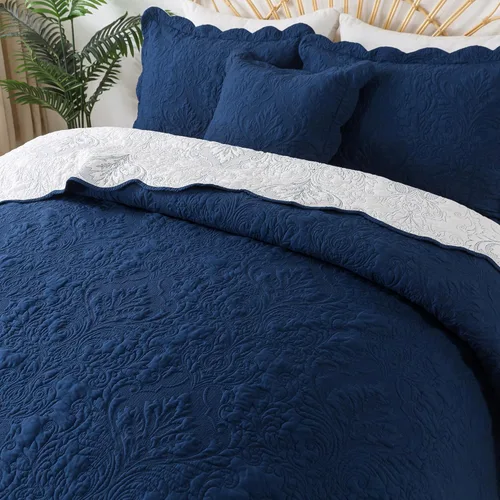 Miniatura 323 de HoneiLife - Juego de colcha de tamaño Queen, juego de ropa de cama de pana bordada de 3 piezas, colcha de lujo, ligera, cálida, para todas las Pana