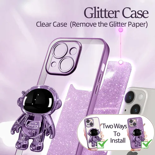 Miniatura 191 de Buleens Funda para iPhone 11 Pro Max Astronauta, Fundas Transparentes para iPhone 11 ProMax con Papel con Purpurina y Soporte de Astronauta, Mujeres