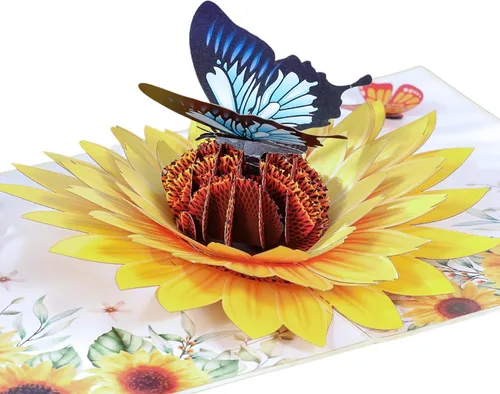 SISTIMON Tarjeta emergente de girasol y mariposa del día de la madre, tarjeta de cumpleaños emergente 3D de 6x 8, regalo ideal para el día de la