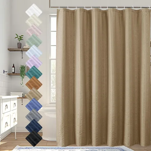 Miniatura 26 de Aiyufeng Moga - Cortina de ducha verde salvia, cortinas de ducha texturizadas en relieve 3D para baño, cortina de baño de tela de poliéster de lujo