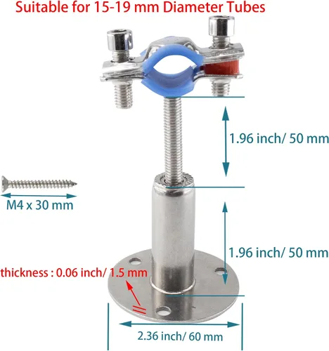 Miniatura 2 de Soporte de tubo de montaje en pared de acero inoxidable 304, abrazadera de tubo ajustable, soporte de correa de tubo de soporte fijo para tubos