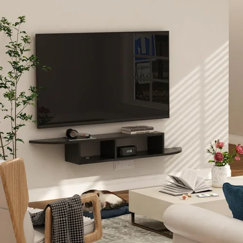 Miniatura 2 de GHC Soporte de TV flotante, centro de entretenimiento montado en la pared y estante de gabinete, consola de TV con almacenamiento, consola Negro