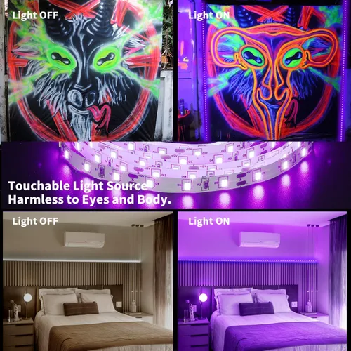 Miniatura 5 de Juego de tiras de luces LED negras mejoradas de 33 pies/10M con control remoto, 600 LEDs, lámpara de 12V autoadhesiva y ajustable, para fiestas