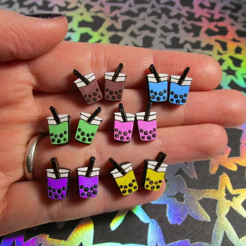Miniatura 3 de Pick Color - Lindos pendientes de botón de taza de bebida de té de burbujas de Boba