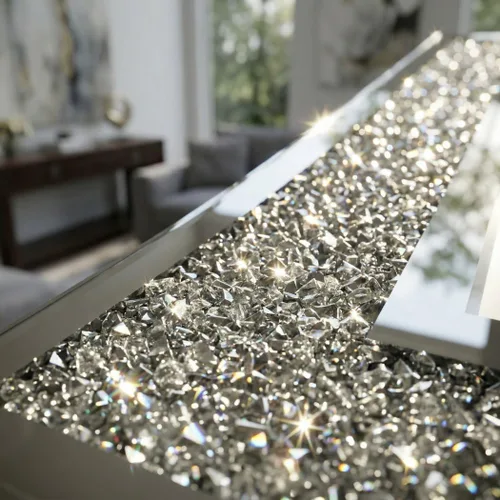 Miniatura 5 de DMDFIRST Reloj de pared cuadrado con espejo de cristal triturado de diamante con decoraciones brillantes de chispa y centella para decoración