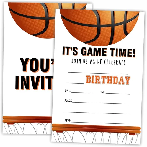 Miniatura 5 de AWSICE Invitaciones de cumpleaños de baloncesto, 20 tarjetas de invitación con sobres, tarjetas de invitación deportivas de doble cara para fiesta