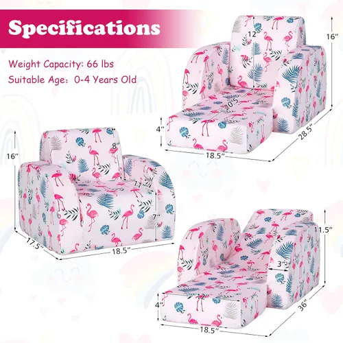 Miniatura 3 de HONEY JOY Sofá para niños, sofá plegable convertible 3 en 1 para niños y cómoda silla tumbona abierta para jugar, sofá plegable de espuma, regalo
