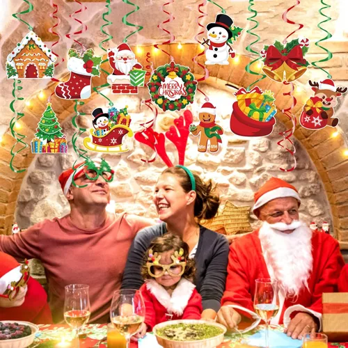 Miniatura 5 de KIMOBER 30 decoraciones de remolinos colgantes de Navidad, de doble cara, decoraciones de techo colgantes para suministros de fiesta de Navidad