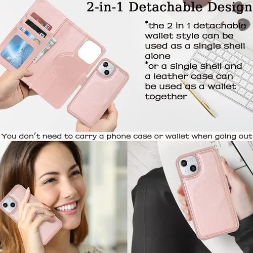 Miniatura 2 de Havaya Funda para iPhone 14 y 13 (6.1) compatible con cartera MagSafe con tarjetero - Funda magnética desmontable 2 en 1 - Ranuras para tarjetas