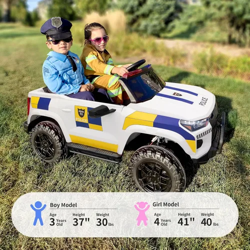 Miniatura 3 de Hikiddo Coche eléctrico de policía para niños de 2 plazas, juguete de paseo de 24 V 10 AH para niños grandes con control remoto, motores de 4 x 200