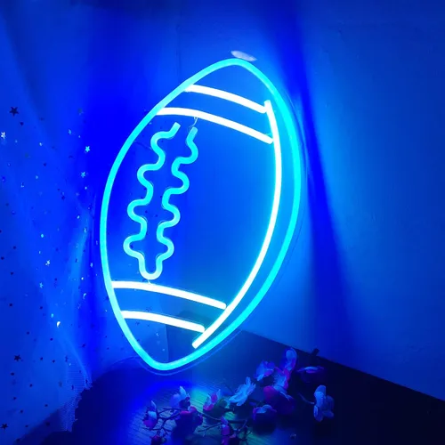 Miniatura 6 de Letreros de neón azules con forma de fútbol, luces de neón para decoración de pared, letrero de luz LED para dormitorio, niños, sala