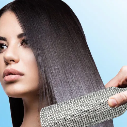 Miniatura 6 de Plancha plana de cerámica con magnífico diamante de imitación de cristal, alisador y rizador de pelo 2 en 1, apagado automático de 60 minutos, Blanco