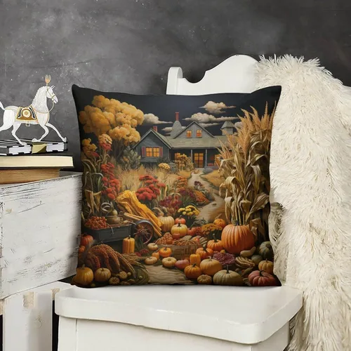 Miniatura 12 de Funda de almohada de paisaje, campo, otoño, otoño, tamaño estándar, otoño, día de Acción de Gracias, cuadrada, suave, doble cara, impresión, funda