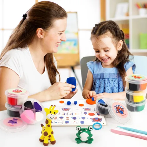 Miniatura 6 de Kit de arcilla de secado al aire para niños, 12 animales de arcilla para modelar con tarjetas tutoriales y video, 8 herramientas de escultura