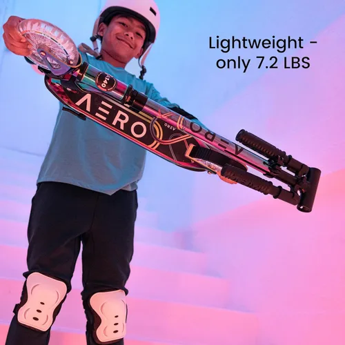 Miniatura 6 de Patinete Aero para niños de 5 a 8 años, luces dinámicas, freno de mano y absorción de golpes, scooter de 2 ruedas para niños y niñas, plegable