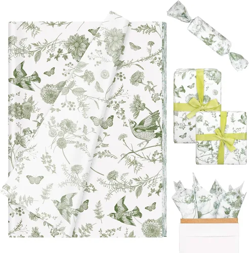 Miniatura 7 de Whaline 100 hojas de papel de seda floral negro vintage chinoiserie Toile flor pájaro mariposa papel de regalo para bricolaje, manualidades