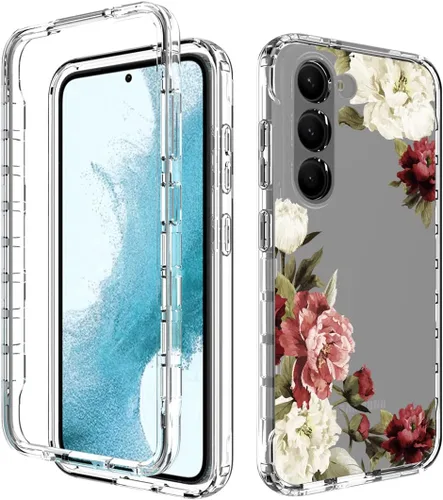 Miniatura 6 de Funda para Galaxy S23 con protector de pantalla de vidrio templado, funda protectora de cuerpo completo con bonito patrón floral transparente