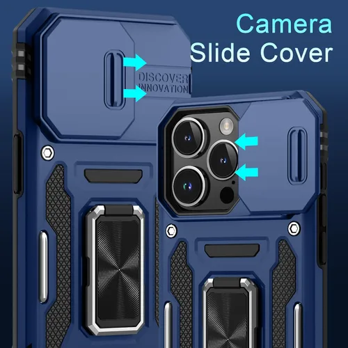 Miniatura 293 de DEERLAMN Funda para iPhone Xs Max con funda deslizante para cámara + protector de pantalla, soporte giratorio de anillo de grado militar a prueba