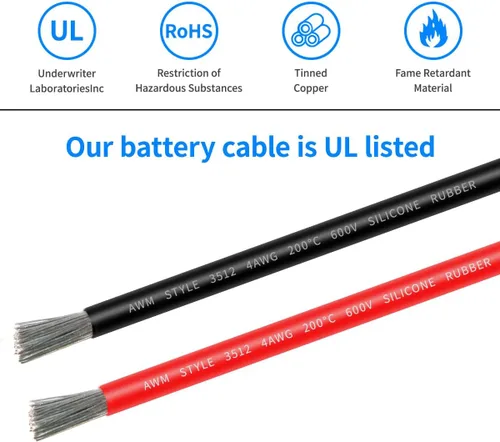 Miniatura 4 de ELFCULB Cable de batería de calibre 4, cable de soldadura de cobre estañado de 1 pie con lengüetas de 3/8 pulgadas para batería solar de automóvil