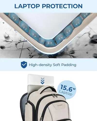 Miniatura 3 de BAGSMART Mochila unisex para laptop, antirrobo de 15.6 pulgadas, resistente al agua, con orificio para cargador USB, color beige
