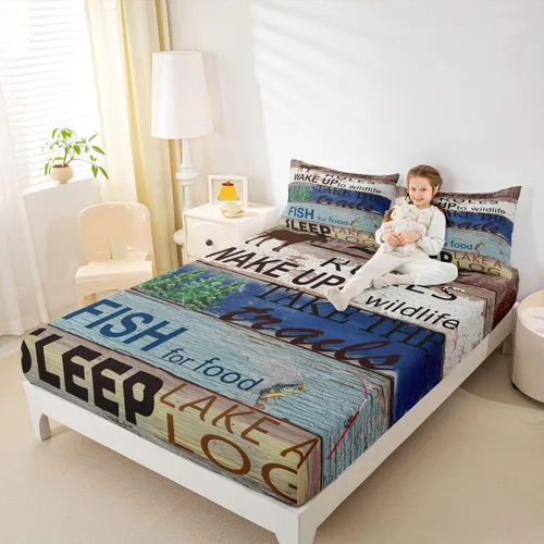 Miniatura 15 de Erosebridal Fishing Fitted Sheet Twin for Boys, Big Pike Fish Black Bed Sheets for Rustic Farmhouse Lake House Decor, Fishing Bedding Set Marine